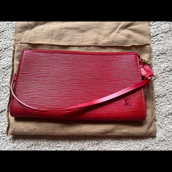Red Louis Vuitton clutch with red strap. - Picture 1 of 3